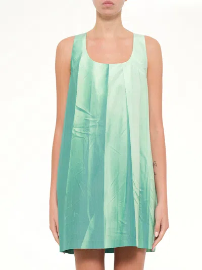 Loewe Gradient-print Crinkled Cotton Mini Shift Dress In Green