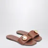 Loewe Rustcolored Pebble Slides In Leather In Brown