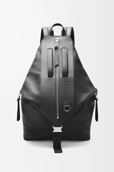 Loewe Convertible Logo-debossed Mesh-trimmed Leather Backpack In Black
