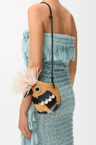 Loewe Bird Bag In Iraca Palm And Leather Skin For Woman In Black