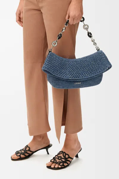 Loewe Medium Ola Bag In Crochet For Woman In Blue