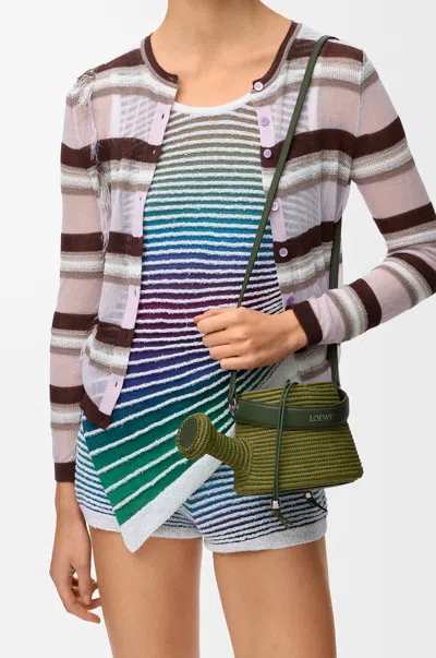 Loewe Watering Can Bag In Raffia And Leather Skin For Woman In Green
