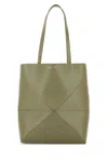 Loewe Puzzle Fold Mini Tote Bag In Shiny Leather In Eucalyptusgreen