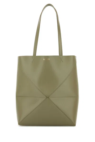Loewe Puzzle Fold Medium Leather Tote In Green