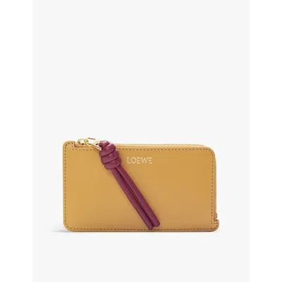 Loewe Knot Leather Card Holder In Sahara/crimson