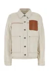 Loewe Asymmetric Leather-trimmed Cotton And Linen-blend Drill Jacket In Neutral