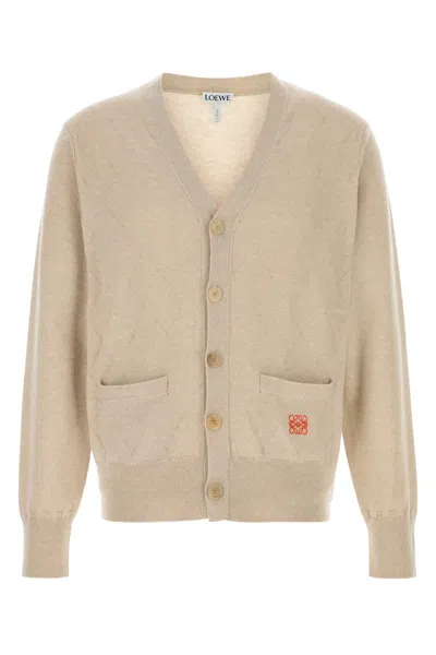 Loewe Sand Wool Blend Cardigan In Brown