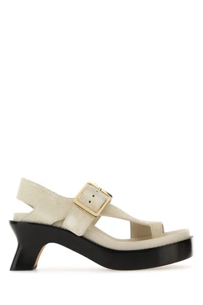 Loewe Ease 70 Oversized Buckle Suede Sandals In White