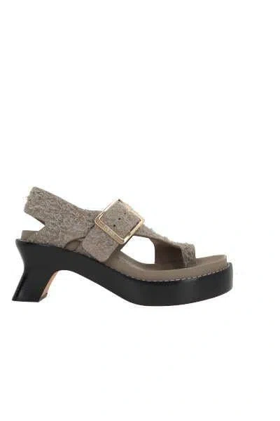 Loewe Ease Heel Sandal In Brushed Suede In Green