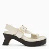 Loewe Ease 70 Oversized Buckle Suede Sandals In White