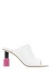 Loewe Leather Almond Toe Block Heel Sandals In White