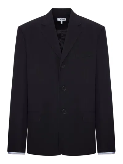 Loewe Sartorial Wool Jacket With Contrasting Double-layer Cuffs In Black