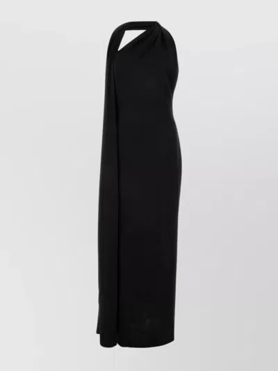 Loewe Satin Maxi Dress With Scarf In Black