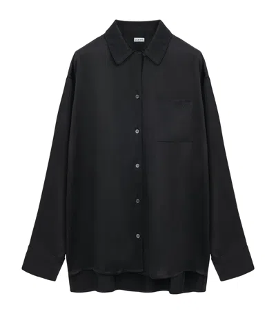 Loewe Satin Longline Anagram Shirt In Black