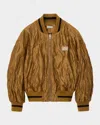 Loewe Womens Toffee Crinkled-texture Striped-trim Woven Bomber Jacket In Brown