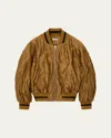 Loewe Womens Toffee Crinkled-texture Striped-trim Woven Bomber Jacket In Brown