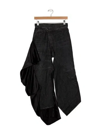 Pre-owned Loewe Satin Panel Curved Crop Wide Leg Jeans In Blue
