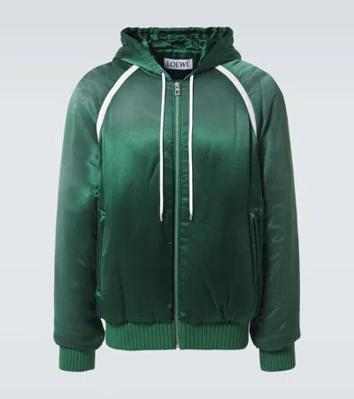 Loewe Oversized Grosgrain-trimmed Padded Satin Hooded Track Jacket In Green