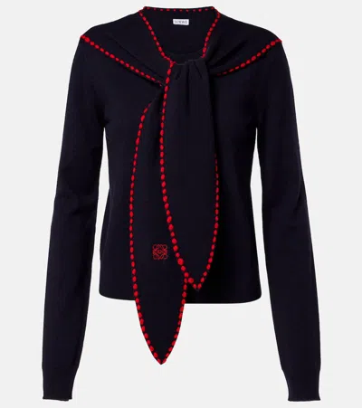 Loewe Scarf-detail Wool Sweater In Blue