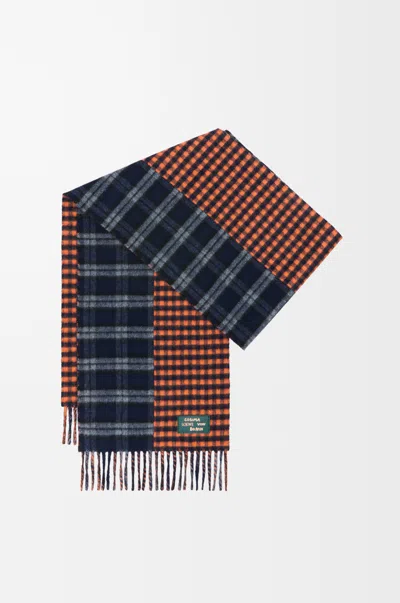 Loewe Scarf In Wool And Cashmere Blend For Woman In Navy Blue/orange