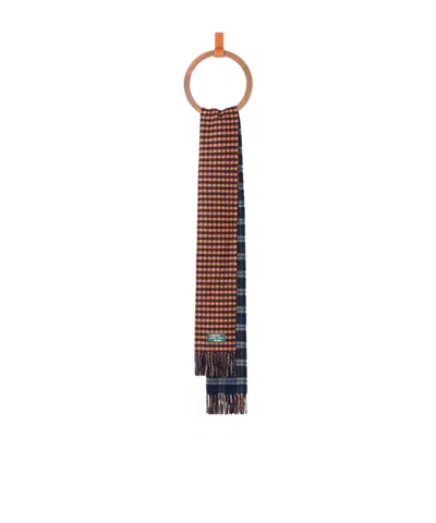 Loewe Scarf In Wool And Cashmere Blend In Navy Blue/orange