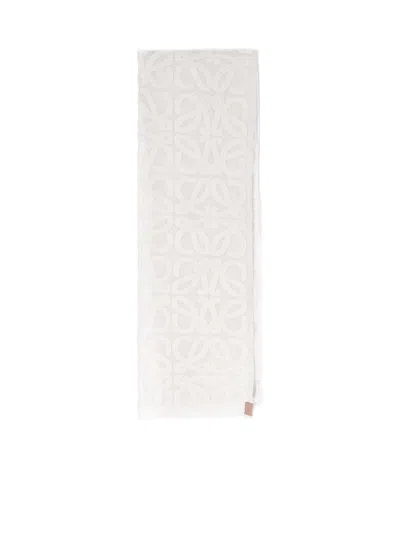 Loewe Scarf In Wool And Silk Blend In White
