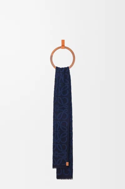 Loewe Scarf In Wool, Cotton And Silk Blend For Woman In Blue