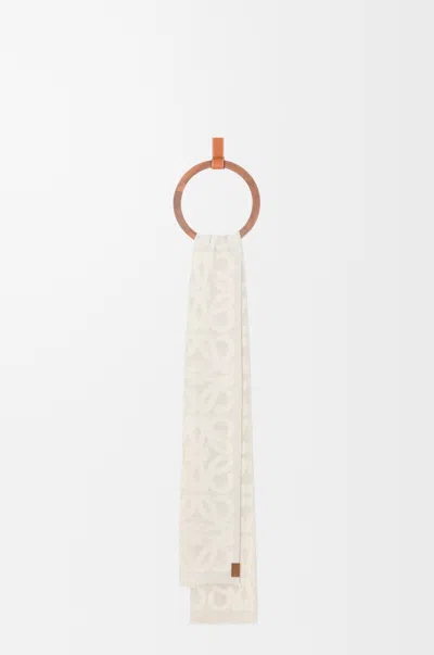 Loewe Scarf In Wool, Cotton And Silk Blend For Woman In White