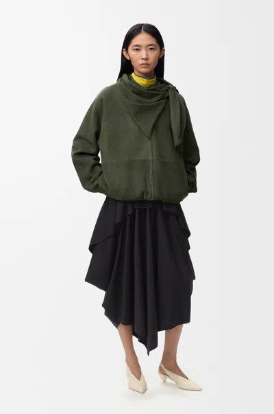 Loewe Scarf Jacket In Suede Size: 40 For Woman In Green