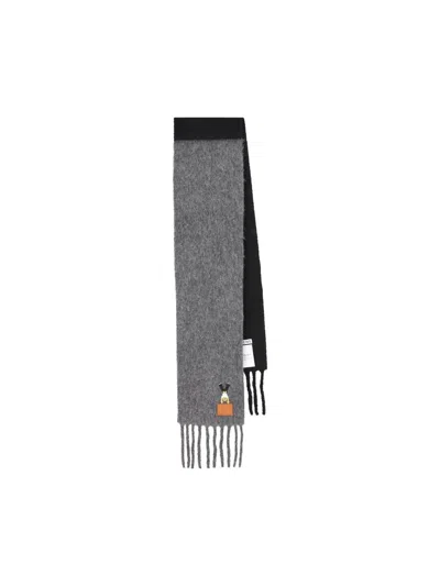Loewe Fringed Wool Scarf In Gray
