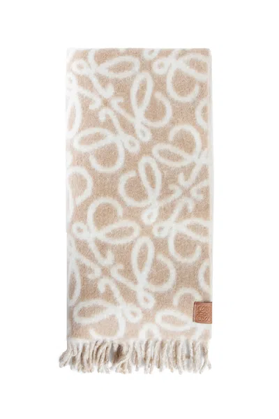 Loewe Sciarpa Anagramma In Misto Alpaca E Lana In Sand