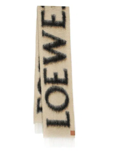 Loewe Logo-print Scarf In Nude & Neutrals