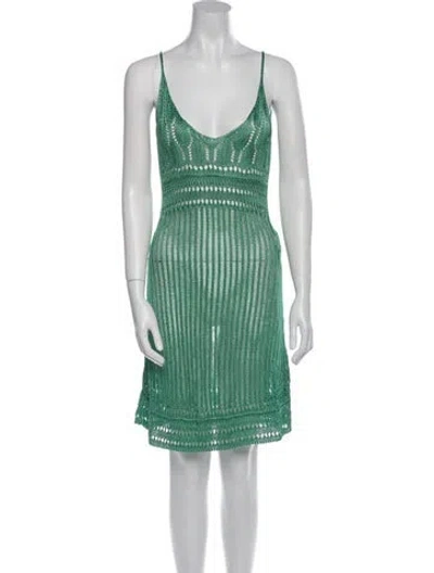 Pre-owned Loewe Scoop Neck Mini Dress In Green