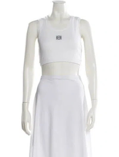 Pre-owned Loewe Scoop Neck Sleeveless Crop Top In White