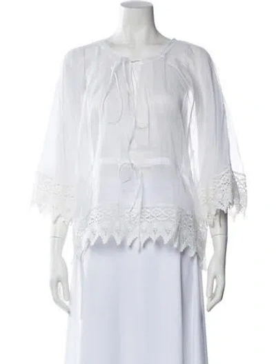 Pre-owned Loewe Scoop Neck Three-quarter Sleeve Blouse In Neutral