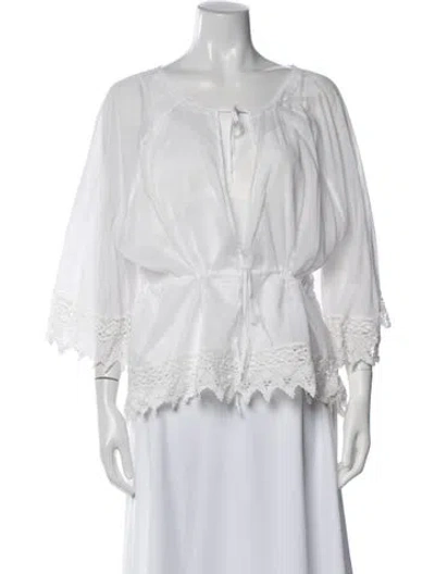 Pre-owned Loewe Scoop Neck Three-quarter Sleeve Top In White