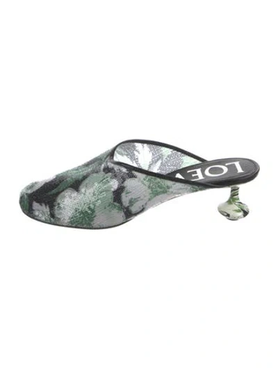 Pre-owned Loewe Sequins Floral Print Mules In Green