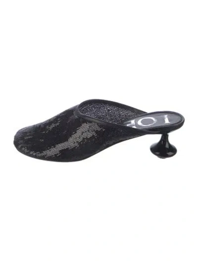 Pre-owned Loewe Sequins Patterned Mules In Black