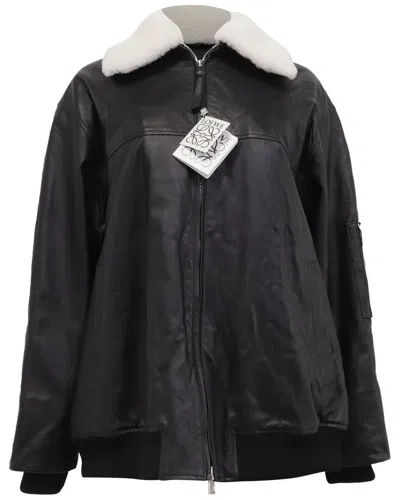 Pre-owned Loewe Sheared Collar Bomber Jacket (authentic Pre-loved) In Black