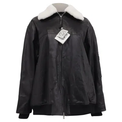 Pre-owned Loewe Sheared Collar Bomber Jacket In Lambskin Leather In Black
