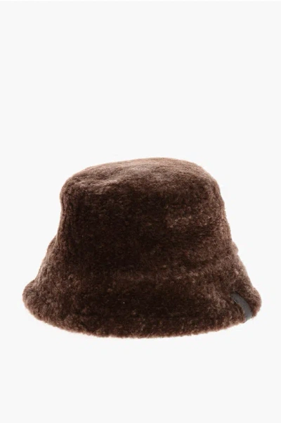 Loewe Shearling Bucket Hat In Brown