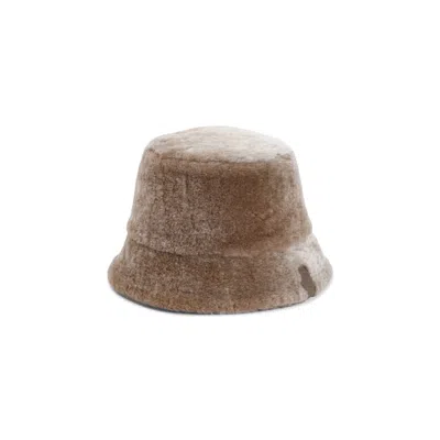 Loewe Shearling Bucket Hat In Nude & Neutrals