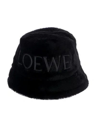 Pre-owned Loewe Shearling Bucket Hat In Black