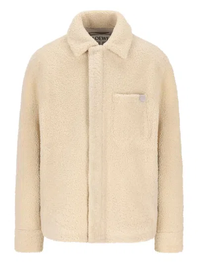Loewe Shearling Buttoned Jacket In Neutral