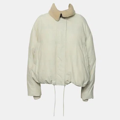 Pre-owned Loewe Shearling Collar Puffer Jacket In White