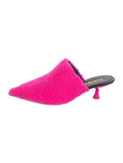 Pre-owned Loewe Shearling Fur Trim Slides In Pink