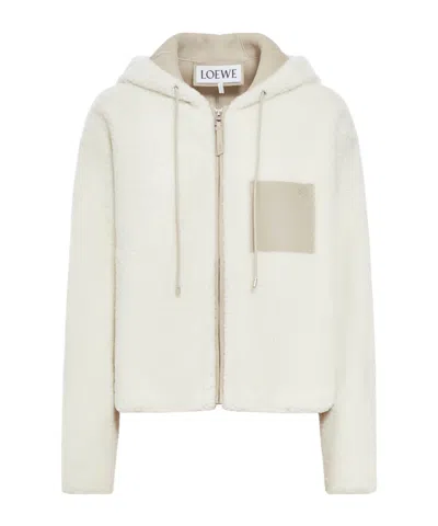 Loewe Shearling Hooded Jacket In White