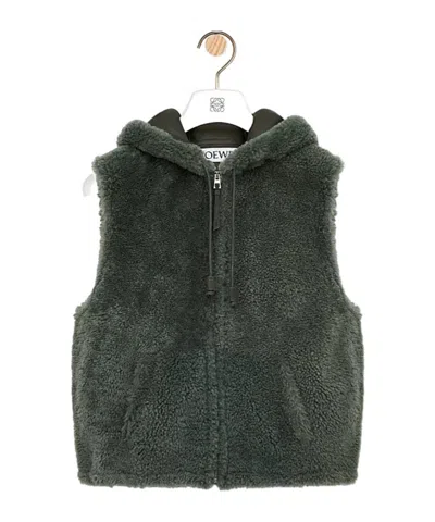 Loewe Shearling Hooded Zip-up Vest In Green