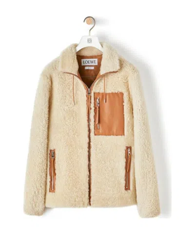 Loewe Shearling Jacket In Nude