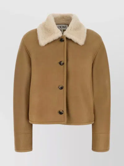 Loewe Shearling Jacket With Faux Fur Collar In Brown